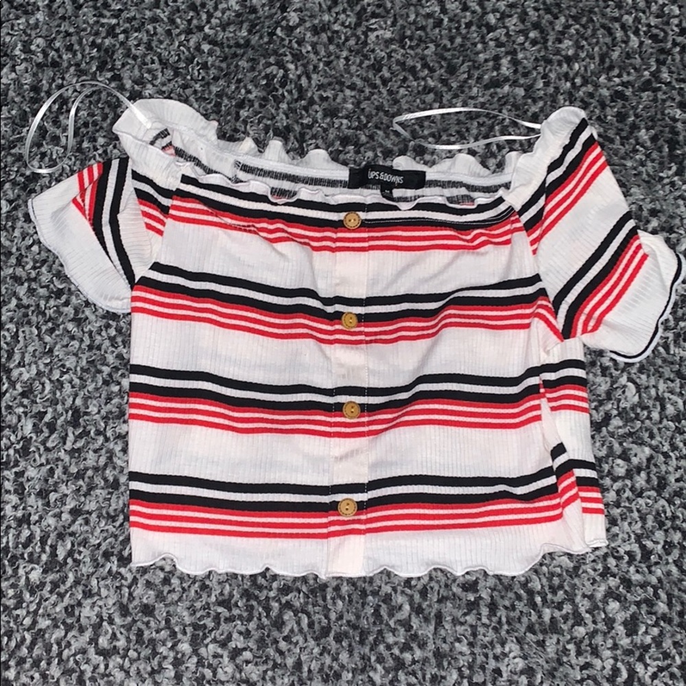 Over The Shoulder White Top with stripes